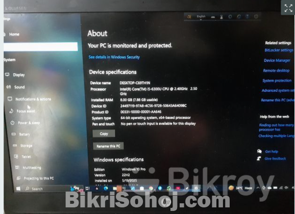 laptop 8gb ram 256gb ssd core i5 6th gen